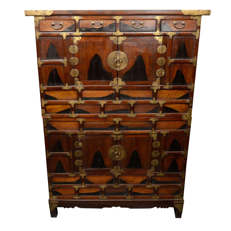 Persimmon Wood Tansu Cabinet w/ Brass Fittings For Sale